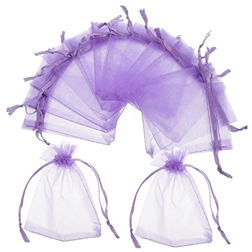HOLIDYOYO Organza Geschenktüten 50 Stück 12x9cm Lila Kordelzugbeutel Leicht Für Hochzeit Party Süßigkeiten Geschenkbeutel Aufbewahrung
