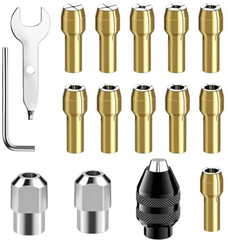 16PCS Chuck Keys for Drill,Dremel Rotary Tools, Universal Chuck Accessories with Wrenches, Collets, Drill Bits for Grinding, Cutting, Polishing, Sanding and Engraving