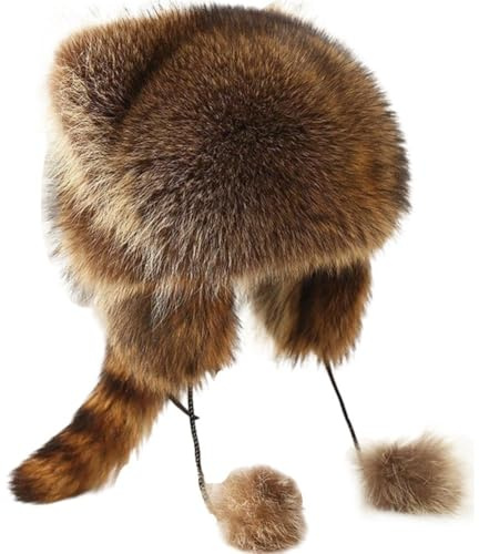 Muteitt Plüschmütze Waschbärschwanz Aus Kunstpelz, Süßer Waschbärschwanz Im Russischen Stil, Warme Wintermütze Für Kinder, Winddicht, Outdoor-skimütze, Lustige Tiermütze Für Kinder