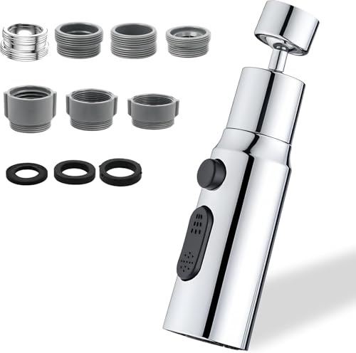 Wasserhahn Aufsatz Schwenkbar, 360° Drehbarer Wasserhahn Luftsprudler mit 3 Modi Bubbler, Wassersparer Wasserhähne Verlangerung mit 7 Adapter, Silber Aufsatz wasserhahn, für Küche/Bad Hahn (Silber)