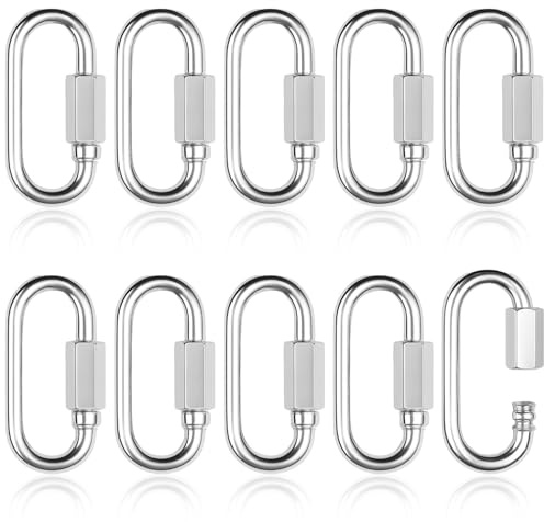 Aihoom 10pcs Petits Mousquetons en Acier Inoxydable 3.5mm avec Vis, Maillons Rapides pour Camping, Randonnée, Hamac, Connecteur Chaîne, Forme D, Argent, Inoxydable, pour Camping et Randonnée