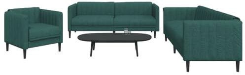 Teenpull 3-TLG. Sofagarnitur Dunkelgrün Stoff, mit Sessel, 2er- & 3er-Sofa, strapazierfähig, max. 110 kg pro Sitz, für Wohnzimmer, modernes Design, bequem, langlebig, Sperrholz, Massivholz