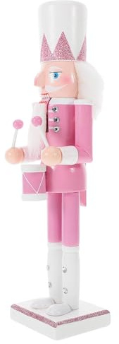 Uonlytech Cascanueces de Madera Soldado 30 CM Rosa Adorno Navideño Tradicional Decoración para Hogar Festiva de Navidad