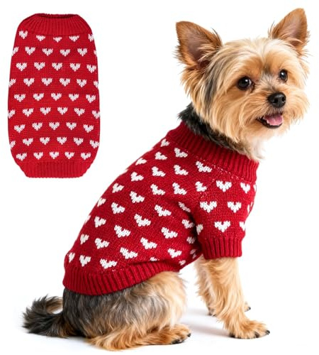 Hundepullover Herz Hundepulli Valentinstag Pullover Hund Katzenpullover Rot Gestricktes Hunde Pullover Warme Hundekleidung für Kleine und Mittelgroße Hunde XXS