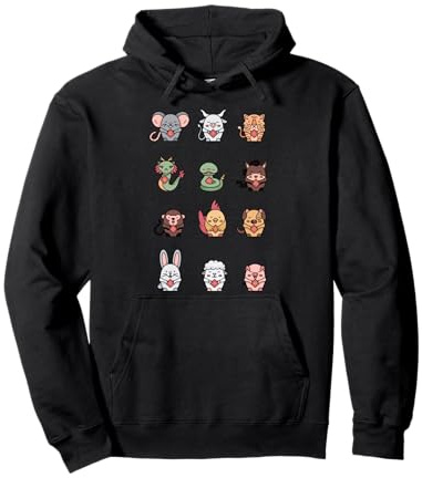Joli Signe du Zodiaque Chinois - Symbole Lunaire et Chinois du Nouvel an Sweat à Capuche