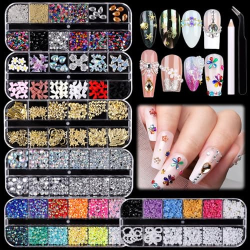 3500 pezzi di strass per unghie, perline colorate per nail art, perline AB, diamanti, strass 3D per nail art con pinzetta e penna per puntini per unghie fai da te, abbigliamento, artigianato