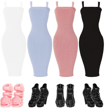 Glamoreal 8 Pcs Puppenkleidungs-Set für 11.5 Inch/30 cm Puppen, Sommerkleid, Schuhe & Alltagsoutfit, Geburtstagsgeschenk für Mädchen