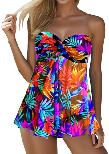 Generisch Mujer Bandeau Tankini Top Malla Sin Tirantes Trajes De Baño Top Trajes De Baño Sin Parte Inferior Negro, azul, S