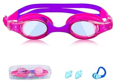XFSRG Gafas de Natación para Niños con Estuche y Tapones los Oídos Piscina Niñas y Natación Ajustable Gafas de Buceo para Niños