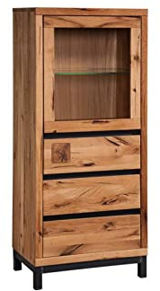 MASSIVMOEBEL24.DE | VILLANDERS Vitrine 65x40x148 Wildeiche geölt - Versch Farben, Farbe:Natur geölt, Größe:65x40x148 cm (BxTxH)