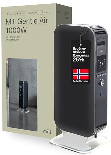 Mill radiatore al olio Norvegese Mill Gentle AIR AB-H1000MEC, 1000W, riscalda ambienti fino a 21mq. (Nero, 12-16 m²)