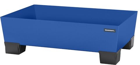 eurokraft | Stahl-Auffangwanne mit Kunststoff-Füßen | LxBxH 1240 x 815 x 360 mm | blau | ohne Gitterrost