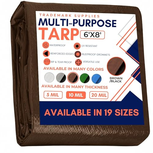 Tarp Cover Brown Black Heavy Duty Thick Material, Waterproof, Great for Tarpaulin Canopy Tent, Boat, RV Or Pool Cover! by Trademark Supplies (6X8, Heavy Duty)