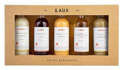 LAUX Likör Geschenkbox – Premium Eierlikör Probierset mit 5 edlen Sorten – Ohne künstliche Aromen – Feinkost Geschenk-Idee für Weihnachten (5x40ml)