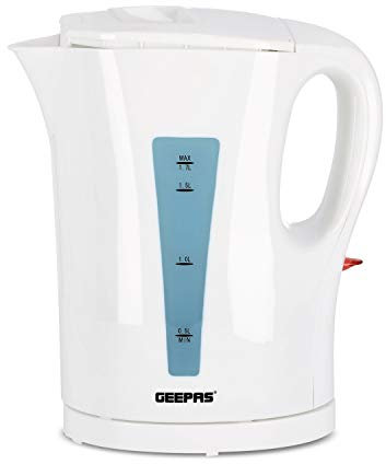 GEEPAS Electric Kettle | 1.7L Cordless Fast Boil Jug Kettle for Hot Water Tea or Coffee | Boil Dry Protection & Auto Shut Off | Illuminated Switch, Cord Storage | 1 Year Warranty, 2200W White
