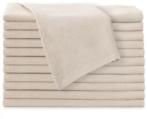 FINGERCRAFT Dinner Cloth Napkin Cotton Linen Blend 12 Pack Natural Premium Quality, Mitred Corner for Every Day Use Pre Shrunk and Good Absorbency 20x20 inch Easter Color Ivory