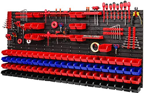 Lagersystem Wandregal 1728 x 780 SET – 101 Stück Stapelboxen und Werkzeughalter - Werkzeugwand Werkstattregal Schüttenregal