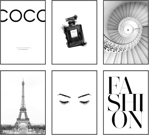 Hambient Poster Set, Wohnzimmer Deko Schlafzimmer, Zimmer - Wanddeko, Wandbilder - 6 Aesthetic Bilder 21x30 cm OHNE Bilderrahmen (Coco Paris Mode)