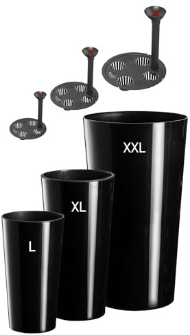MELTOM Blumenkübel mit Bewässerungssystem Rund Hochglanz Slim Blumentopf mit Einsatz SET3: Größe L + XL +XXL Schwarz