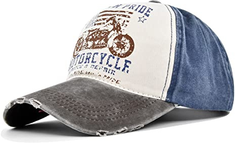 YULOONG Vintage Baseball Cap Washed Denim Trucker Cap Motorrad Print Muster Outdoor Sonnenhut 100% Baumwolle für Herren Damen
