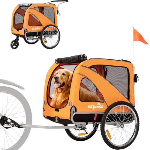 SEPNINE XL Rimorchio per bicicletta Cani Rimorchio per cani 2 in 1 e Rimorchio per bici da Jogging Adatto per animali domestici di medie dimensioni carico massimo 40 kg