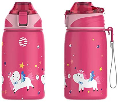 Fjbottle Kinder Trinkflasche Edelstahl 400ML - 1-Klick-Öffnung, BPA-Frei Auslaufsichere Thermo flasche, Kohlensäure geeignet Thermoskanne Jungen/Mädchen für Kindergarten, Schule, Reise