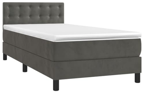 vidaXL Boxspringbett mit Matratze Bett Polsterbett Bettrahmen Bettgestell Lattenrost Hotelbett Einzelbett Schlafzimmerbett Dunkelgrau 80x200cm Samt
