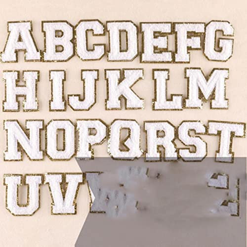 Eisen auf Buchstaben Patches Glitter Kleidung Patch Turm Stickerei Applikation Kleine Größe 5,5 cm Filzstoff Chenille Englisch Patches-Weiß,B