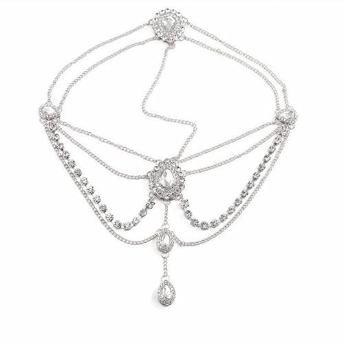 BSLVWG Kopf Kette Braut Silber Quaste Kopfschmuck Prom Festival Stirn Kette Hochzeit Haar Zubehör Party Bauchtanz Kopf Schmuck für Frauen und Mädchen