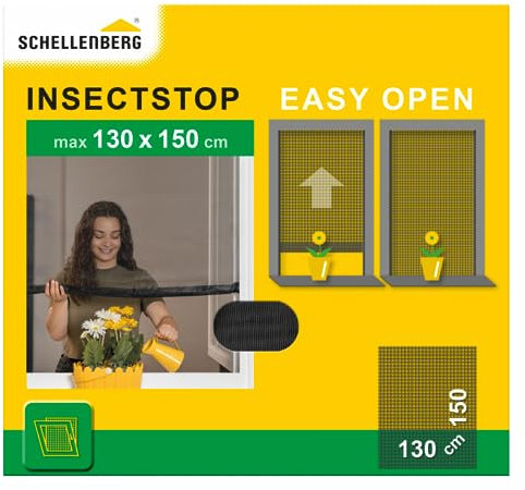 Schellenberg 70474 Fliegengitter Fenster Easy Open mit Polyestergewebe 130 x 150 cm, aufrollbarer Insektenschutz zum einfachen Öffnen, inkl. Montagezubehör, anthrazit