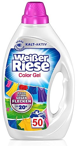 Weißer Riese Color Gel (50 Waschladungen), Color Waschmittel sorgt für strahlend saubere Wäsche & wirkt riesig stark gegen Flecken, Kalt-Aktiv schon ab 20° C, 100% recycelbar*