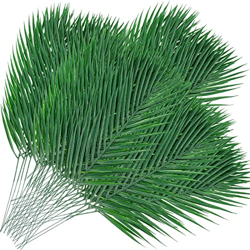 Jexine 200 Pcs Easter Palm Leaves for Palm Sunday Artificial Fake Branches Tree Stems Large Faux Greenery Plants Fronds for Church Holy Week Hawaiian Jungle Wedding Party Decoration (18.9 x 7)