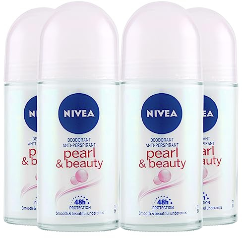 NIVEA Pearl & Beauty Deodorante Roll-On Antitraspirante 48h Contro Cattivi Odori e Sudore Profumo Delicato Freschezza a Lunga Durata Formula con Tecnologia SkinActive Protection - 4 Flaconi da 50ml