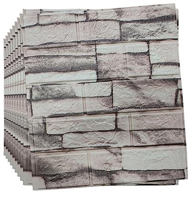 10pcs Mousse 3D Stickers Muraux Imitation Brique Motif Papier Peint pour Salon Chambre TV Mur Étanche Autocollants Autocollants-Brique Blanche 38x35cm