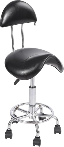 REDCAMP Rolling Saddle Stool with Back Support,Ergonomic Swivel Saddel Chair Hydraulic Adjustable Stool for Dentist Spa Massage Salon Hairdressers,Black