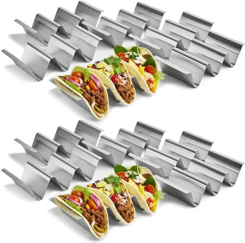 Uno Casa Metall Taco Halter 12er Set,U-förmiger Taco-Ständer, langlebige Taco-Muschelhalter, Edelstahl Taco,Taco-Halter-Set hält 3 Tacos inklusive Rezeptbuch
