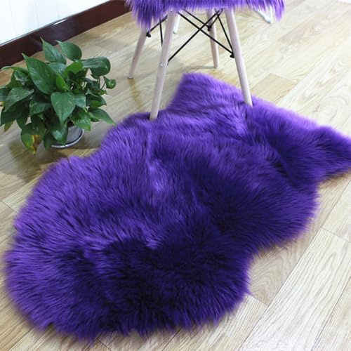 CHUYIX Tappeto in pelliccia sintetica morbido, antiscivolo, rotondo, in pelliccia di agnello, per camera da letto, soggiorno, viola, 60 x 180 cm