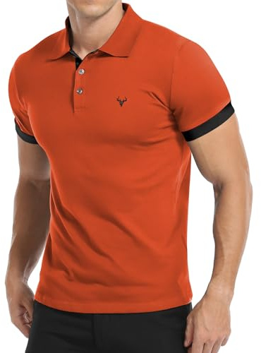 KUYIGO Kortärmad polotröja för män hjorthuvud broderi golf tennis bomull t-shirt S-XXL, M-orange, M