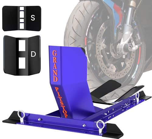 GRAND PITSTOP Universal Wheel Chock for Motorcycle Stand for Trailer Completely Adjustable Detachable Foldable Wheel Chock (Blue)