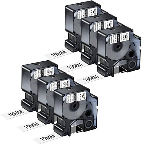 NineLeaf 6 Packung Ersatz für Dymo 18489 A18489 19mm x 3.5m Bänder Schwarz auf Weiß Flexibles Nylon Industrie Schriftband für Rhino 4200 5200 5000 6000 ILP 219 3M PL150 3M PL200 Beschriftungsgerät