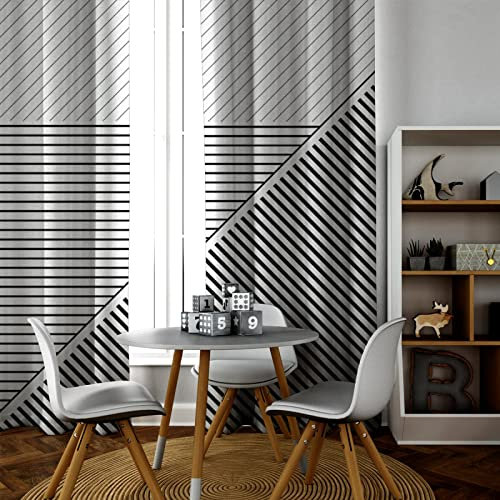 LANDOCROWN Schwarzer Streifen Fenstervorhang Raum Verdunkelung Öse Vorhänge Moderner minimalistischer Stil Verdunkelungsvorhänge für Schlafzimmer Wohnzimmer H90 x B132 cm