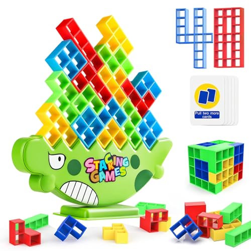 Tetra Tetris Tower Spiel Erwachsene Kinder ，48 Blöcke Balance Team Tower Spiele Game Stapelspiele Creative Stack Attack Spielzeug Wackelturm Stapelturm, Weihnachts Geburtstag Mädchen Junge Geschenk