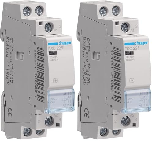 Hager ESC225 Elektrisch Schaltschütz,230V,2S,25A, M (Packung mit 2) Gris