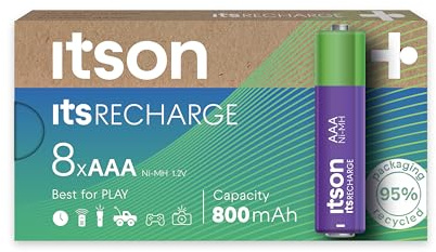 ITSON, Akkus AAA, 8 Stück, Kapazität mit min. 800 mAh, Verpackung 95% recycelt, Made in Japan, am besten für Fernbedienungen, Taschenlampen, Uhren