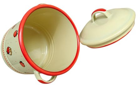 TOPBATHY Enamel Grease Pot Strainer Double Handle Saucepan Holder Non-Stick Pan Storage Jar Kitchen Pot Lid for Cooking Buffet