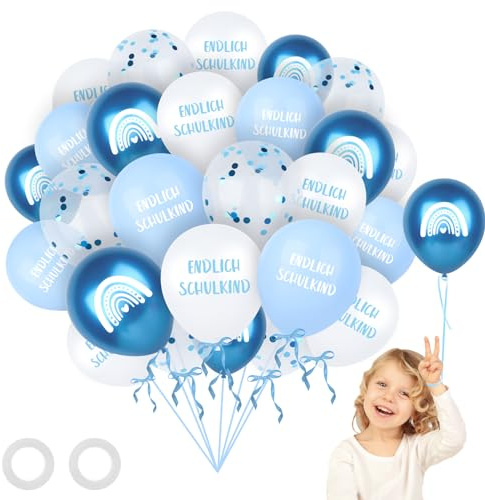 28pcs Einschulung Luftballons Blau Schulstart Deko, 2026 Schuleinführung Schulstart Party Dekoration mit Konfetti Luftballons, Schulkind Farbmix Latex Bunt Ballons für Schulanfang Jungen Mädchen