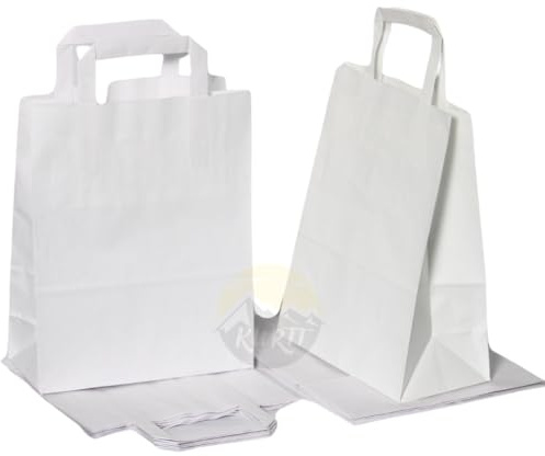 KURTT - Papiertragetasche/Papiertüten 22 + 10 x 28 cm Weiß, 250 Stück - Umweltfreundlich - To go Beutel - Mahlzeit Taschen - Papiertüten - Geschenktüten