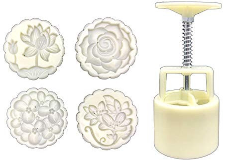 YOGOTEU 100/125g 4 Pieces Moon Shape Hand Stamping Mould Baking Mould 100g Cute White