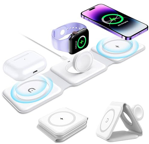 bestyks Cargador inalámbrico Plegable 3 en 1 para 15/14/13/12/11 Pro/Pro MAX, Cargador inalámbrico de estación de Carga Apple, estación de Carga de Viaje para Apple Watch y Air Pods