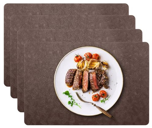 Table Placemats Set of 4 Faux Leather Place Mats Placemat Set of 4 Dual Sided Non-Slip Wipeable Table Mat Clean Stain Resistant Tablemats Brown